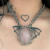 Steel Rose Quartz Chainmail Necklace Choker