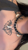 Steel Black Ribbon Coyote Tooth Choker