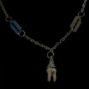 Steel Double Razor Raccoon Tooth Necklace #N16