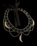 Steel Black Ribbon Coyote Tooth Choker