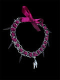 Steel Hot Pink Ribbon Deer Tooth Choker