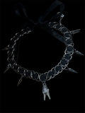 Steel Black Ribbon Deer Tooth Choker