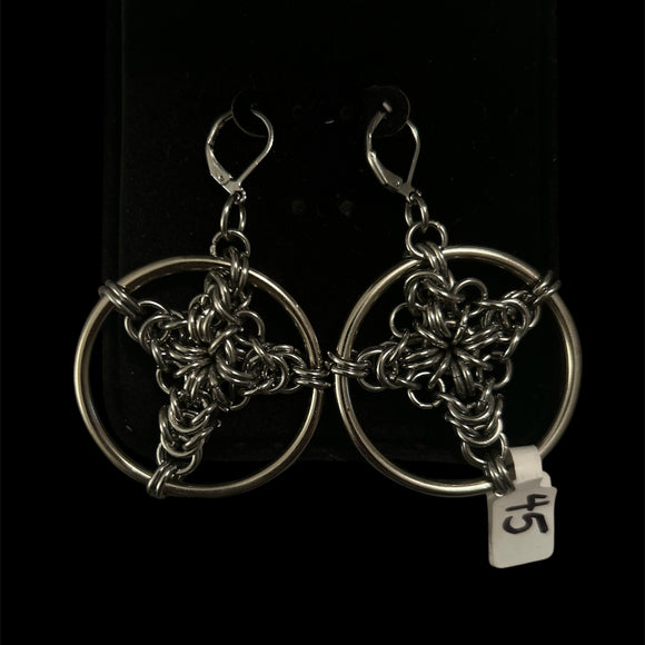 Steel Cross Chainmail Earrings
