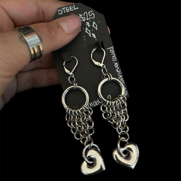 Steel Jester Heart Earrings