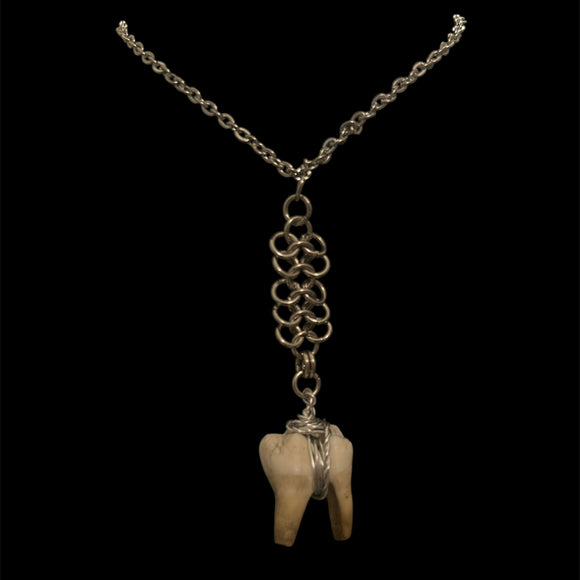 Steel Boar Tooth Chainmail Necklace #N21