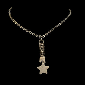 Steel Raccoon Tooth + Star Shell Necklace #N18