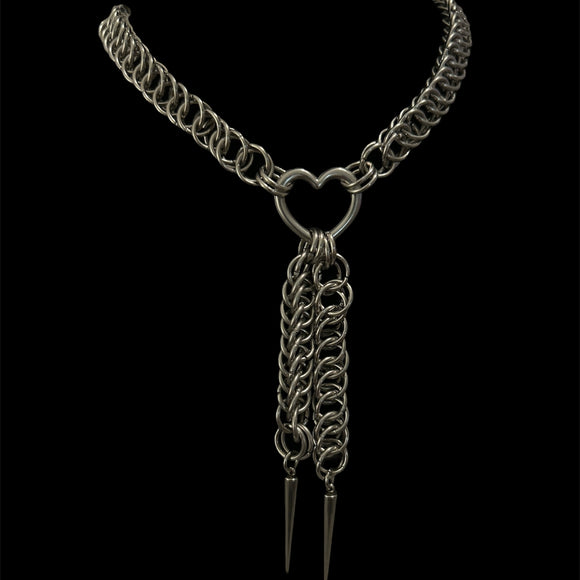 Steel Heart Bolo Chainmail Choker