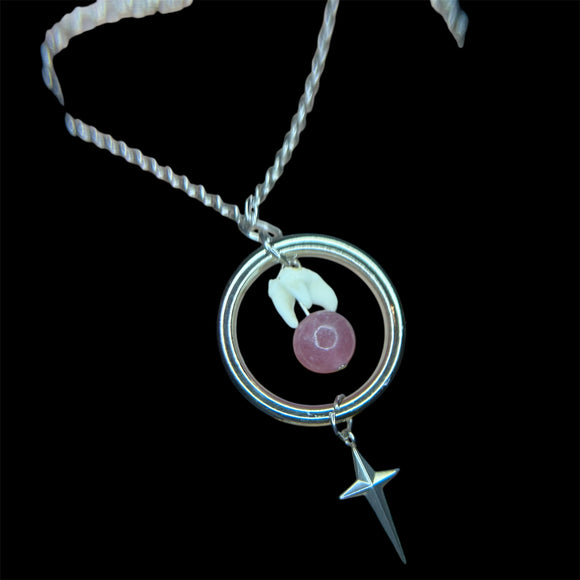 Steel Glinda Tooth Necklace (Strawberry Quartz)