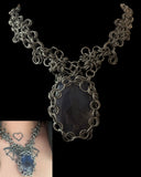 Steel Blue Flower Agate Chainmail Choker