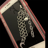 Steel Moon and Pearl Chainmail Phone Charm